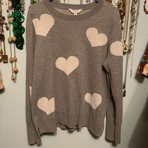 Time & Tru Hearts Sweater, Gray & White, XXL (20)